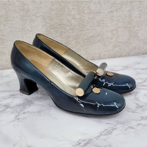 Julianelli Vintage Dark Teal Pumps Capital Avant Garde Style Glam Kitten Heels - Picture 1 of 17